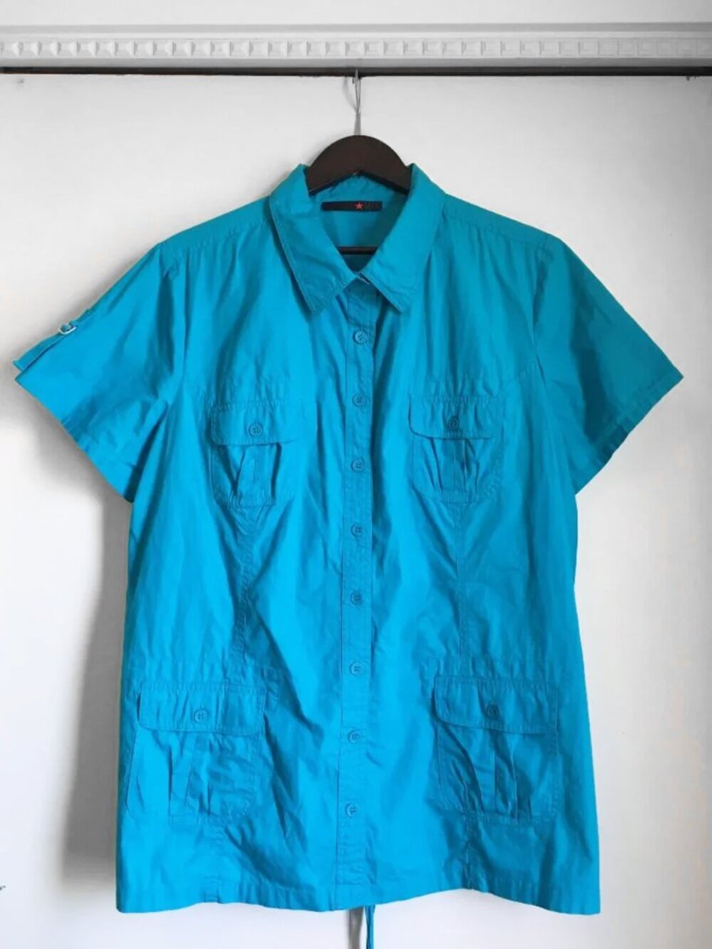 MXM Aqua Blue Button Up Babydoll Fit Corset Tie Back Top Blouse Shirt Size 22